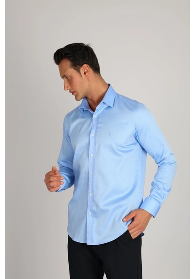 Lorenzo Mazzoli Lm375 C 567 O.mavi Pamuk Saten Comfort Fit Erkek Gömlek O.mavi
