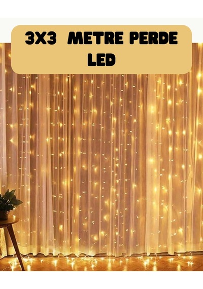 Hubrendy Tekno 3x3 Metre Perde Led Işık Sıcak Şelale Tasarım Dekoratif Aydınlatma