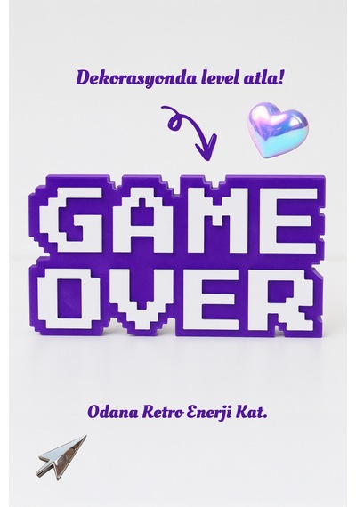Game Over Kabartmalı Dekoratif Obje - Mor Masaüstü Ve Duvar Süsü Hediye