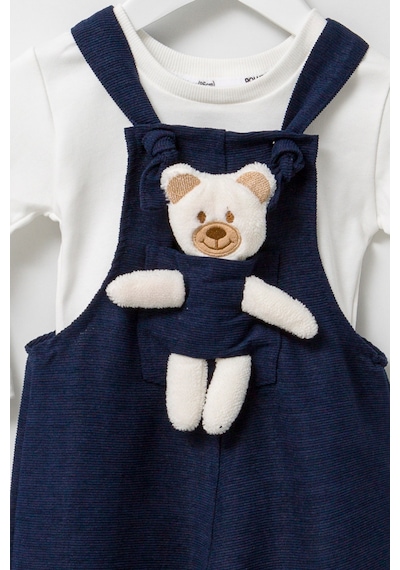 Unisex En Çizgi Fitilli Teddy Oyuncaklı 2'li Salopet 001