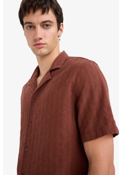 Defacto Regular Fit Polo Yaka Jakarlı Kısa Kollu Gömlek E5693ax25smbn326 Kahve