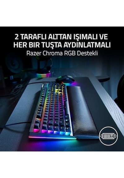 Razer Blackwidow V4 Yeşil Anahtar - Chroma Rgb Mekanik Oyun Klavyesi - Razer Snap Tap Tıklamalı Mekanik Anahtarlar, 6 Özel Makro Tuşu, Avuç İçi Dayanağı Tr Düzeni Siyah