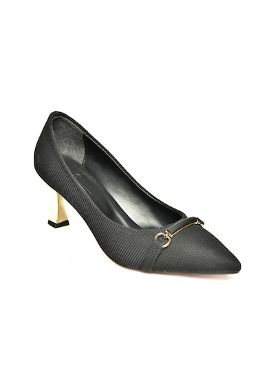 Fox Shoes U676037404 Siyah Kumaş Kalın Topuklu Kadın Ayakkabı Siyah