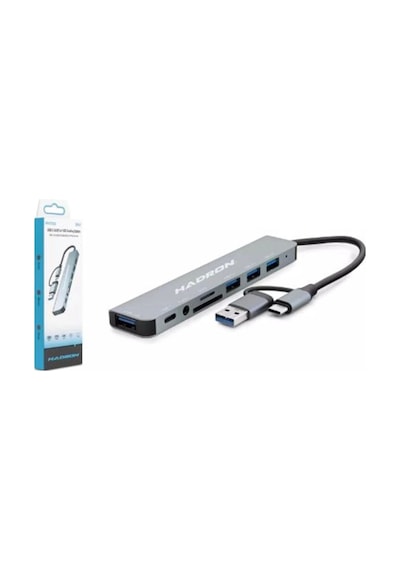 Hadron Hdx7828 Type-c Hub Combo 3-usb3.0 + Usb + Type-c + Audio + Sd + Tf 8ın1 Gri