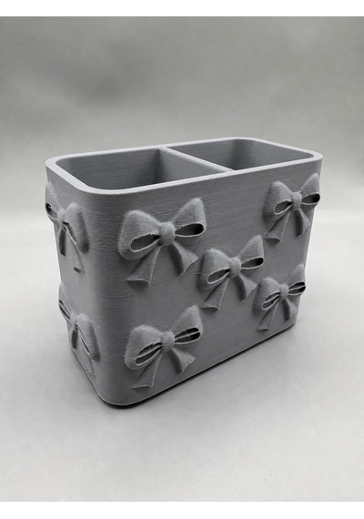 3d Baskı Fiyonk Desenli Bölmeli Kalemlik - Masaüstü Organizer - Gri Diğer