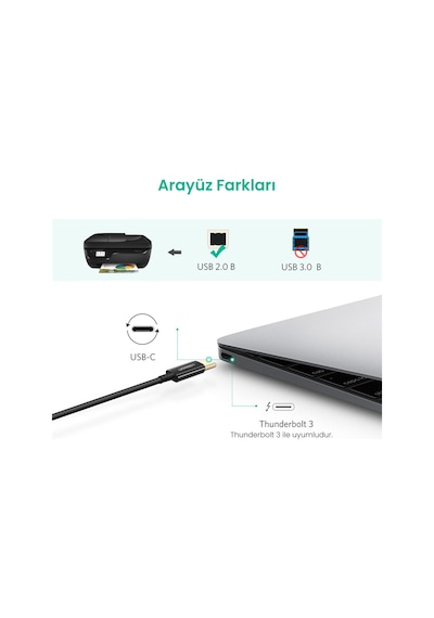Ugreen Usb Type-c To Usb B Yazıcı Kablosu 2 Metre Siyah