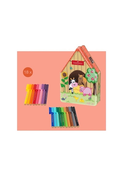 Faber Castell 155539 Connector Çiftlik Metal Kutulu Keçeli Kalem Seti 18'li