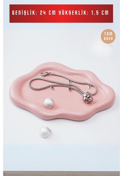 Beyaz Sunumluk Takı Tabağı Dekoratif Tepsi Obje Ev Dekorasyon Model 18 - Pembe