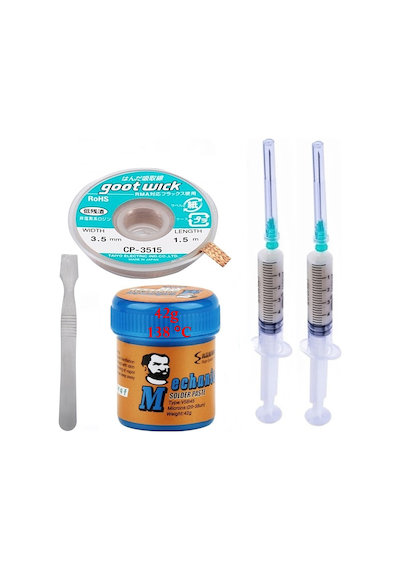 Mechanic Krem Lehim Mechanic Solder Paste 42 Gr 138c Lehim Emme Temizleme Teli 3,5 Mm Ve Metal Spatula Seti01