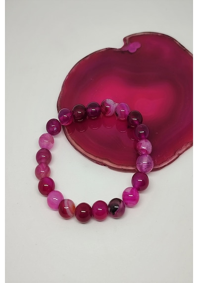 88 Mm Pembe Akik Doğaltaş Bileklik Çok Renkli