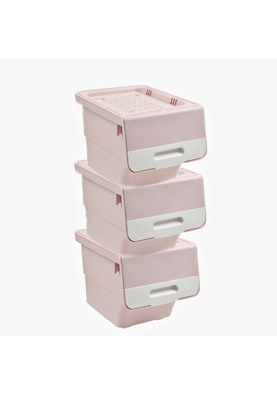 Geseus Motek Organızer Tekerlekli Eşya Ve Erzak Kutusu 3x12 Lt-Mt07 Pembe+Beyaz