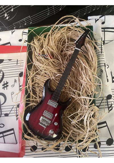 Herşey Nota Elektro Gitar Koyu Kahve El Yapımı Biblo Minyatür 25
