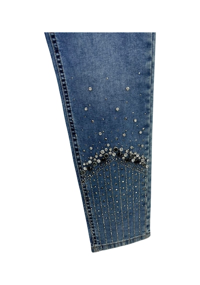 Büyük Beden Taşlı Denim Kadın Pantolon Mavi