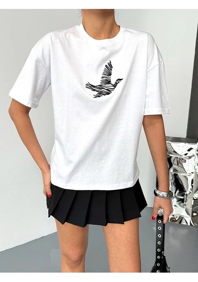 Genel Markalar Kısa Kol Baskılı T-shirt - Beyaz - Çok Renkli