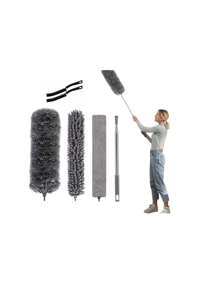 3'lü Teleskopik Toz Alma Seti + 2 Adet Detay Fırçası Uzatılabilir Saplı Tavan, Avize, Klima, Raf Ve Köşe Temizlik Mopu Mikrofiber Ve Chenille Başlıklı Toz Alıcı Temizlik Aparatı Diğer