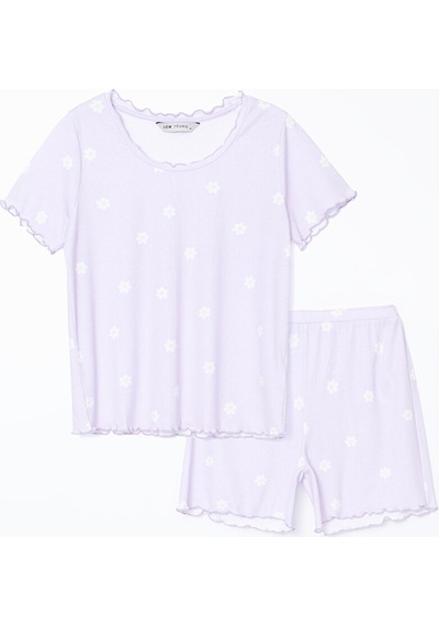 Lcw Young Lila Bisiklet Yaka Çiçekli Kadın Şortlu Pijama Takımı