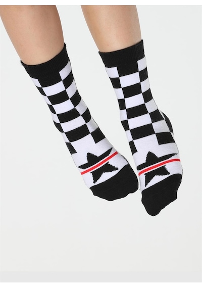 Casabony Star Dama Desenli Unisex Çocuk Çorap-siyah - Beyaz Siyah - Beyaz