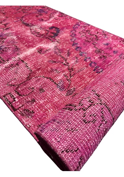El Dokuma Vintage Yolluk 72x280 Düz Pembe Eskitme Yün Halı Pembe