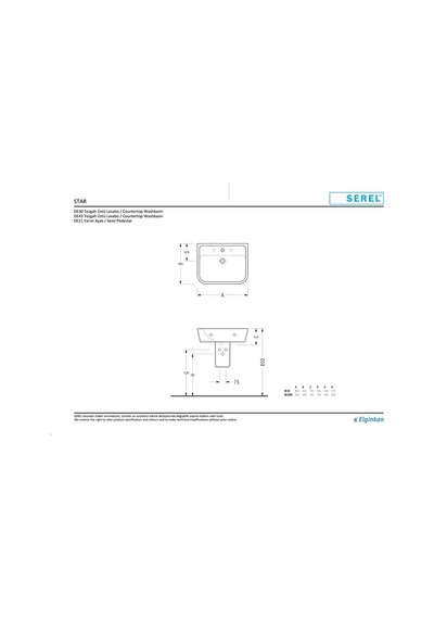 Serel Star Lavabo 48 x 60 CM Duvara Monte De30Tds110H
