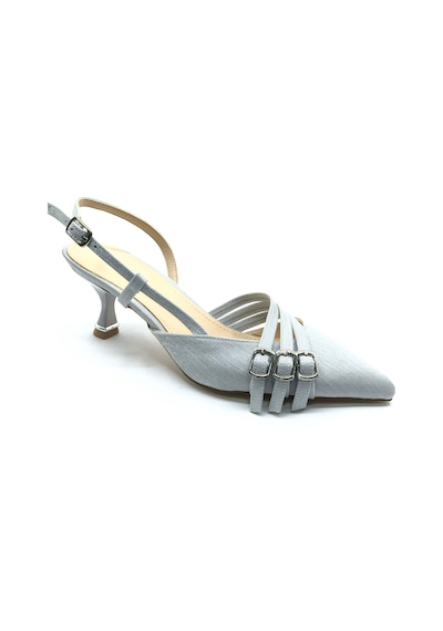 Feles Şeker Topuklu Üç Toka Detaylı Arkası Açık Stiletto Kadın Kısa Topuklu Ayakkabı GÜMÜŞ Feles Şeker Topuklu Üç Toka Detaylı Arkası Açık Stiletto Kadın Kısa Topuklu Ayakkabı GÜMÜŞ