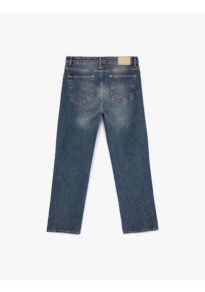 Koton Pamuklu Normal Bel Cepli Vintage Straight Fit Jean Pantolon Petrol 7wam40063nd