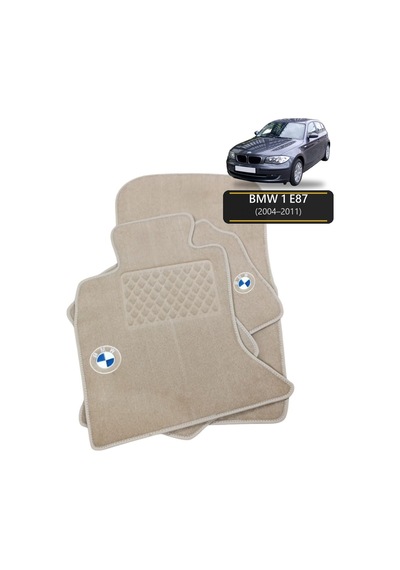 Oto Halı Paspas Seti Bmw 1 E87 2004 2011 Uyumlu Sport Kaymaz & Şık Tasarım - Bej Logolu