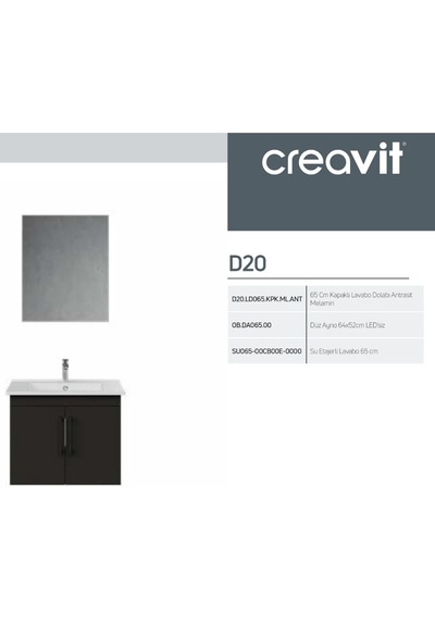 Creavit D20 Banyo Dolabı Seti Çekmeceli 65 Cm Antrasit Gri Creavit D20 Banyo Dolabı Seti Çekmeceli 65 Cm Antrasit Gri