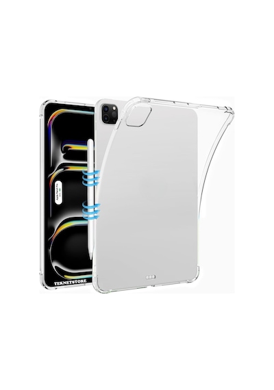 Apple Uyumlu iPad  Pro 13" Inç 2024 M4 Çip Köşe Korumalı Şeffaf Silikon Kılıf Tam Kalıp A2925 A2926 A3007 Kılıf