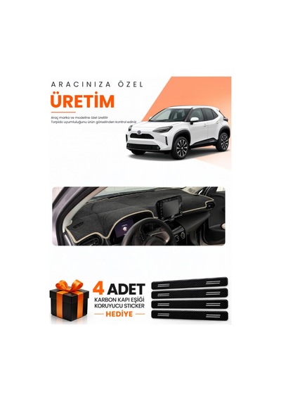 Toyota Yaris Cross 2022-2025 Uyumlu Torpido Koruma Örtüsü Oto Kılıfı - Siyah Bej