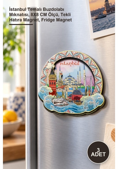 3 Adet Magnet İstanbul Temalı Buzdolabı Mıknatısı, 8x8 Cm Ölçü, Tekli Hatıra Magnet, Fridge Magnet