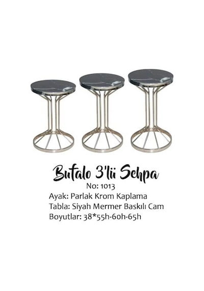 Zigon Bufalo Brc Model 1012 Siyah Mermer Temper cam GÜMÜŞ Renk Kaplama Metal Ayak El Yapım