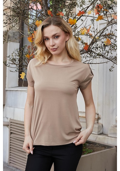 Jument Kadın Modal Penye Geniş Sıfır Yaka Düşük Omuzlu Apoletli Kısa Kol T-shirt Bluz-camel CAMEL Jument Kadın Modal Penye Geniş Sıfır Yaka Düşük Omuzlu Apoletli Kısa Kol T-shirt Bluz-camel CAMEL