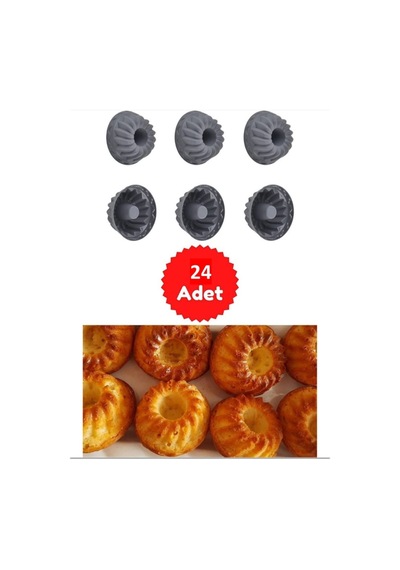 24 Lü Yıkanabilir Mini Göbekli Muffin Pişirme Kalıbı, Cupcake, Antrasit Silikon Gri Diğer
