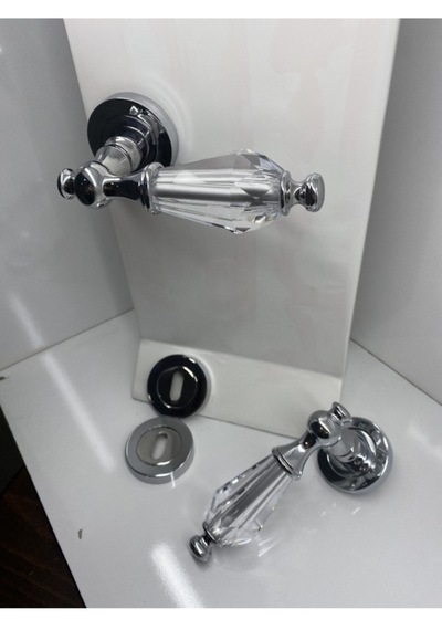 Topkapı Kristal Krom Rozetli Oda Kapı Kolu