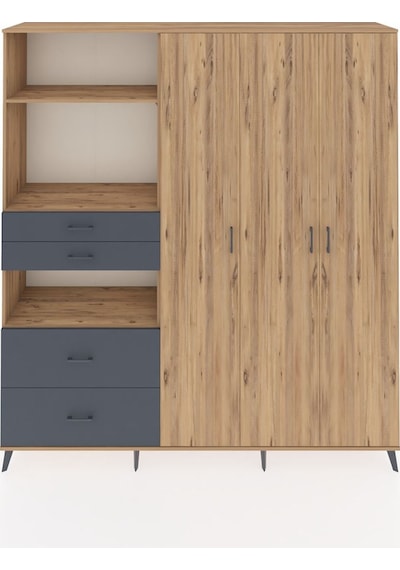 Hyperion Dolap 12 Raflı 4 Çekmeceli Tek Askılı 220x44x243 Çam-çam/antrasit Çok Renkli Hyperion Dolap 12 Raflı 4 Çekmeceli Tek Askılı 220x44x243 Çam-çam/antrasit Çok Renkli