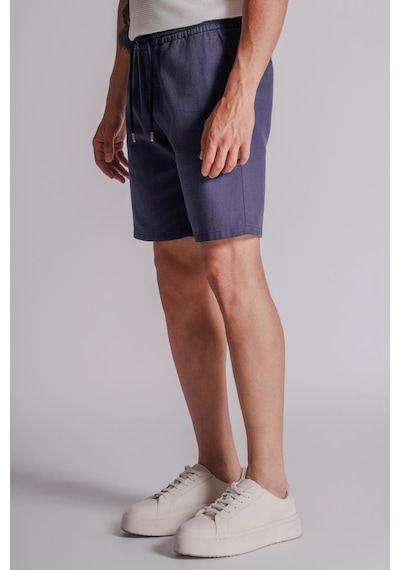 Braccas Erkek Yandan Cepli Beli Lastikli Keten Dokulu Relaxed Fit Jogger Şort Lacivert Lacivert
