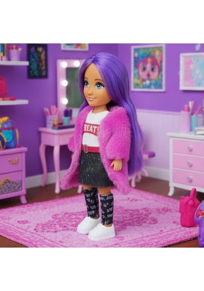 Ankiki Moda İkonu Bebek Figür 13 Cm - Mor Saçlı "great" Stil Etekli Kombin