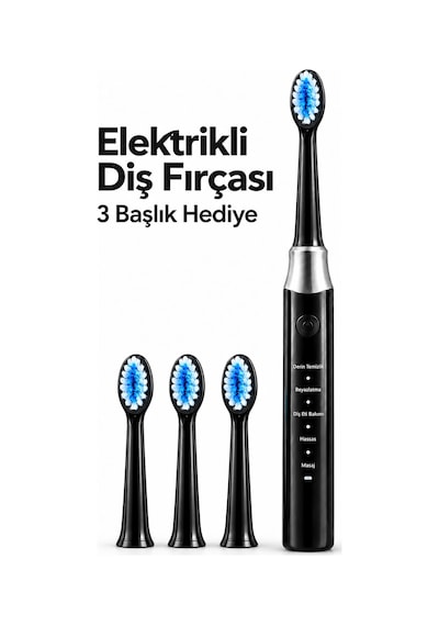 Kargo Siyah Elektrikli Diş Fırçası 3 Yedek Başlık Hediyeli Najmaddin
