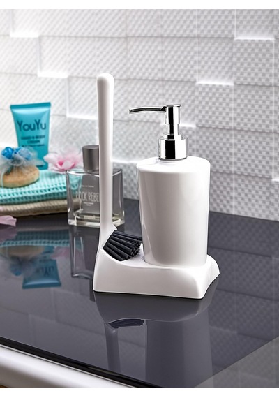 Home Armona Silikon Fırçalı Mutfak Banyo Sıvı Sabunluk Süngerlik Seti Siyah