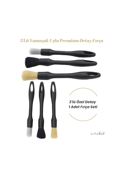 3'lü Özel Detay Fırça Seti Yumuşak Uçlu Premium Özel Hassas Temizlik Unikat