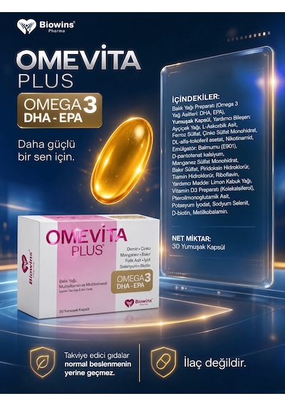 Biowins Pharma Omevita Plus Omega 3 Dha Epa Multivitamin Multimineral 30 Yumuşak Kapsül
