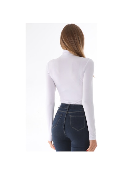 Penyebizden Kadın Viskon Tam Balıkçı Yaka Çıtçıtlı Zıbın Body-beyaz
