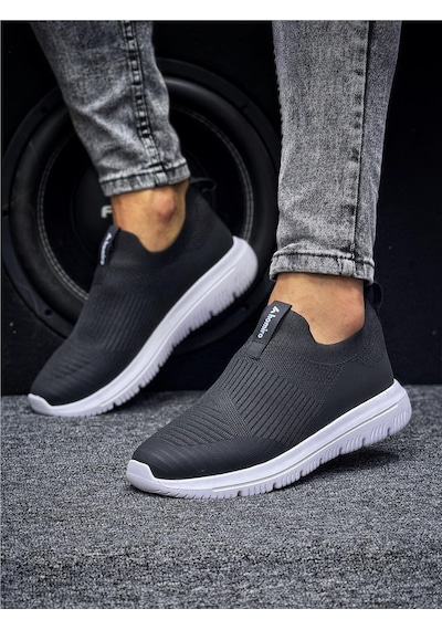 Unisex Ortopedik Bağcıksız Triko Spor Ayakkabı-siyah-beyaz-228 Siyah  -  Beyaz