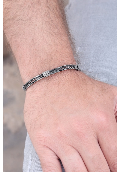 1000 Ayar Kazaziye Gümüş Oksitli Bileklik Unisex 201024154 Gümüş
