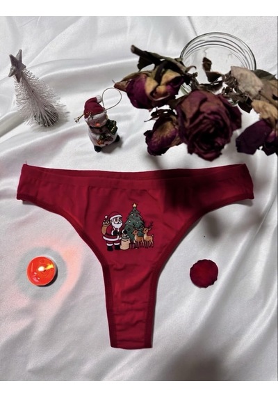 Trend Dokunuş Kadın 3'lü Kırmızı Yılbaşı Temalı Noel Figürlü Pamuklu Külot