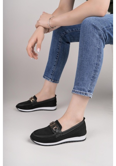 Nesilshoes Nesil Shoes Wiss 0272 Siyah Triko Örgü Kadın Ayakkabı