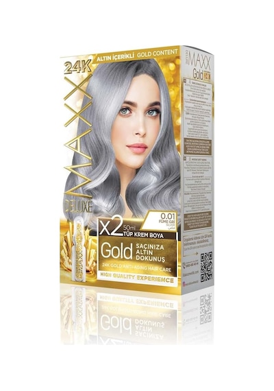Serisi 24k Altın Parçacıklı Serum İle 1 Kutu 2 X 50 Ml Ve Geliştiriciler Saç Boyası Füme Gri 0.01