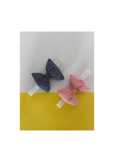 Pamuk Kız Bebek Fiyonk Bandana 2'li Set Lacivert Puantiye - Kırmızı Çizgi Lacivert Puantiye - Kırmızı Çizgi