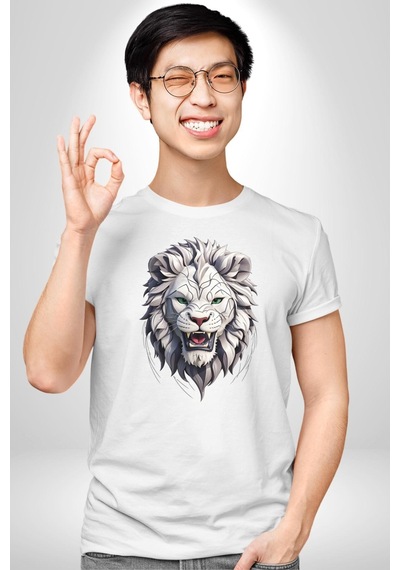 Beyaz Kaplan Kükreme Unisex Unisex Beyaz Organik Baskılı T-shirt Penye Yüksek Kalite Beyaz