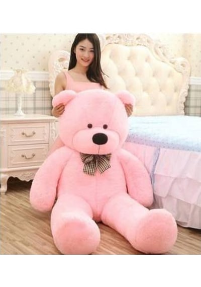140 Cm Papyonlu Pembe Büyük Ayıcık Peluş Ayı (%100 Yerli)